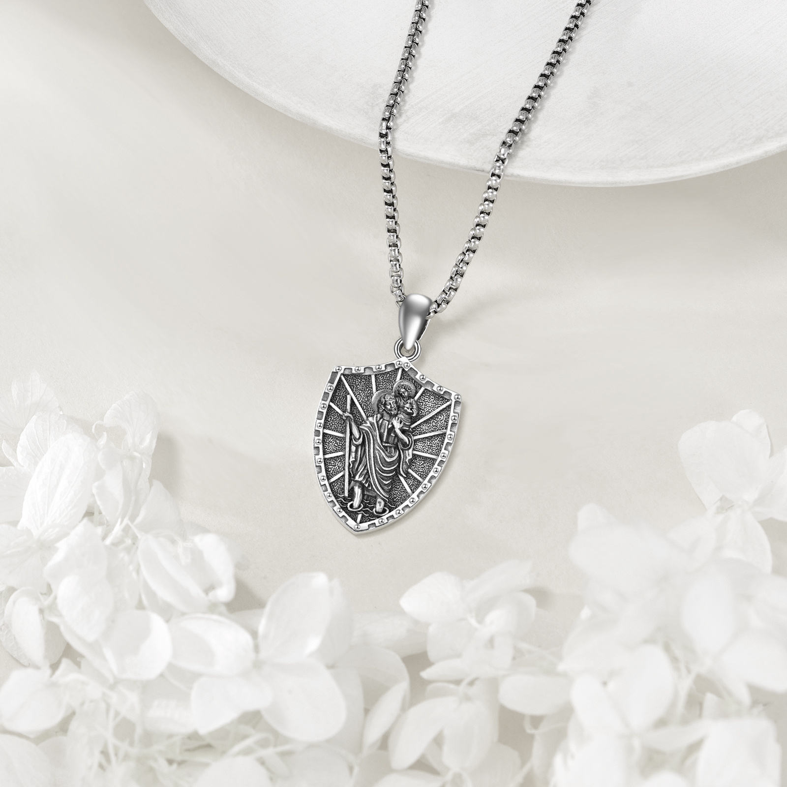 Men's 925 Sterling Silver Saint Christopher Pendant Necklace